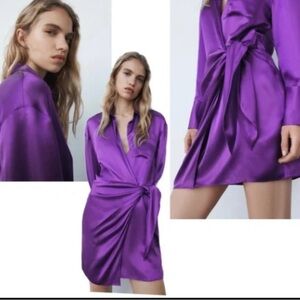 Bloggers Favourite ! Zara Purple Satin Mini Dress Size XS